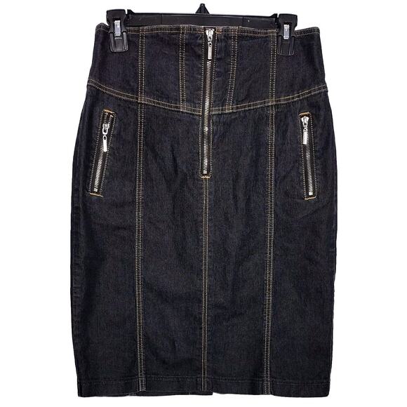 Bisou Bisou Jean Denim Skirt Sz 10 Dark Wash Pencil Skirt Slit 90s Y2K - Picture 2 of 8